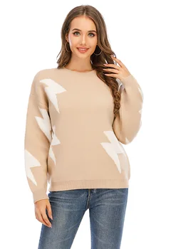 2020 el otoño y el invierno de las nuevas mujeres del suéter de punto estrella del rayo patrón de costura suéter