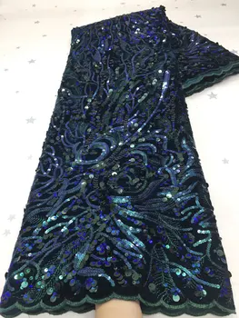 2020 el Último Diseño de Terciopelo Azul de la Tela de Encaje de Alta Calidad de Encaje francés Con Lentejuelas de tela Para el Vestido de Fiesta 118919