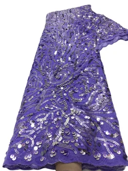 2020 el Último Diseño de Terciopelo Azul de la Tela de Encaje de Alta Calidad de Encaje francés Con Lentejuelas de tela Para el Vestido de Fiesta