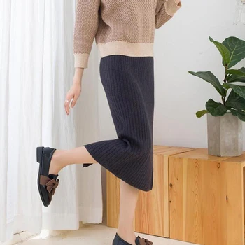 2020 Elástica de las Mujeres con la Falda Lápiz de Otoño Invierno de Alta Cintura Caliente de Punto Elegante Falda Midi Acanalado de Parte de las Señoras Faldas Más el Tamaño