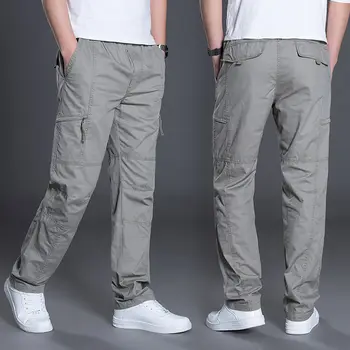2020 gruesa recta pantalones de gran tamaño sueltos pantalones de trabajo de los hombres al aire libre pantalones casuales multi-bolsillo de los pantalones largos