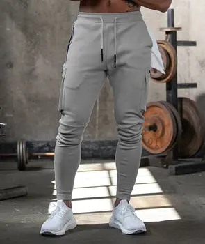 2020 hombres de la moda de los deportes pantalones de jogging, gimnasio casual color sólido pantalones de fitness hombres mallas para correr de ropa deportiva pantalones de algodón