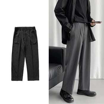 2020 Hombres de la Moda de Tendencia Simple Negro/gris Traje de Pantalones de Algodón Pantalones Formales Suelto de la Raya de la Impresión Casual Pantalones de Gran Tamaño M-5XL