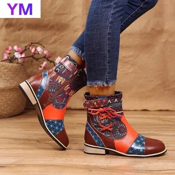 2020 las Mujeres de Tobillo Botas Chaussure Botines de Pisos Vintage de Cuero de la PU de Otoño Más el Tamaño de la Ética Matin Zapatos de Mujer Zapatos Mujer Sapato