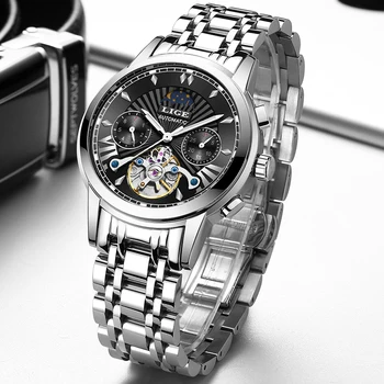 2020 LIGE Fashoin Relojes para Hombre de la Marca Superior de Lujo Automático Mecánico Tourbillon Reloj de los Hombres de Acero Inoxidable de la prenda Impermeable Reloj de Pulsera