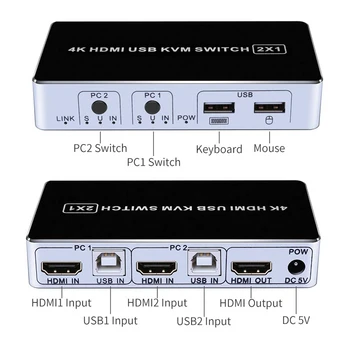 2020 Mejor 4K 60Hz HDMI Conmutador KVM 4K HDMI USB Switch de 2 Puertos Conmutador KVM USB Switcher 3D KVM HDMI 2.0 Teclado Ratón para PC Portátil