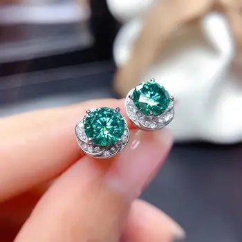 2020 más reciente brillo verde moissanite joya pendientes del perno prisionero para las mujeres 925 de la plata esterlina de la gema brillante mejor que la de diamante de regalo
