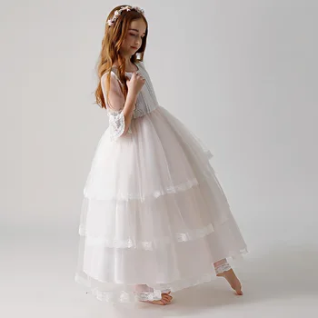 2020 Niñas Vestido Blanco Elegante Dama de honor de Niños Vestidos Para las Niñas de los Niños de Alta-final de la Tarde Vestido de Novia de Princesa
