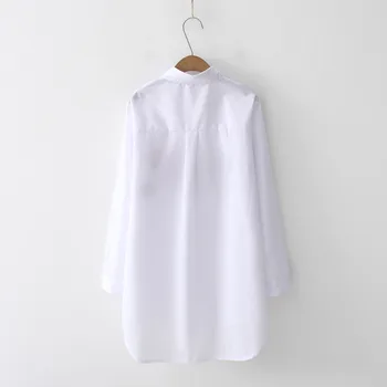 2020 NUEVA Camisa Blanca ropa Casual Botón de Girar hacia Abajo de Collar de Manga Larga Blusa de Algodón Bordado Feminina Venta CALIENTE T8D427M