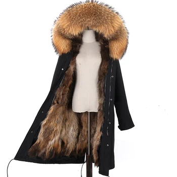 2020 nueva parka larga chaqueta de invierno de las mujeres outwear gruesa parkas mapache natural real cuello de piel abrigo con capucha real cálido forro de piel de zorro