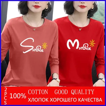 2020 Nuevo Algodón Camiseta de Mujer de la Moda de Primavera O de Cuello de Manga Larga T-shirt de Mujer Estilo coreano Más el Tamaño de la Camisa de la Mujer Camisetas