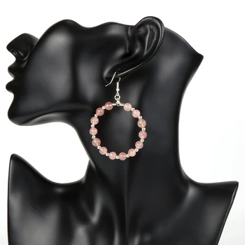 2020 Nuevo de la Moda las Mujeres de Piedra Natural Perlas Aretes de Aros de 4cm Gran Círculo de los Aretes de color Rosa Púrpura de Cristal de corea del Gancho del Pendiente de la Joyería