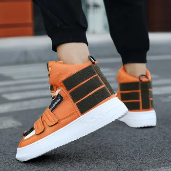 2020 Nuevo Diseño de Moda Otoño Bolsillo con Cremallera Zapatos de los Hombres de color Naranja de Lujo Grueso Zapatillas de deporte de los Hombres de Hip Hop de Alto-top de los Zapatos de los Hombres Zapatillas de deporte Casuales