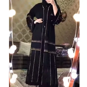 2020 Nuevo Dubai Negro Abaya Bangladesh Largo Hiyab Vestido De Noche De Las Mujeres Kimono Cardigan Islámica Ropa Chilaba Caftán Marocain