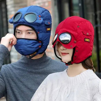 2020 Nuevo Original Diseño De Sombreros De Invierno Para Las Mujeres De Nueva Moda Gorro De Invierno De Los Hombres Impermeables Con Gafas Cool Pasamontañas