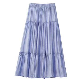 2020 Nuevo Verano Faldas Largas Para Las Mujeres Sólida De Retazos Sueltos De Más El Tamaño De La Jupe Femme Elástico De Cintura Alta Falda Plisada De Albaricoque Azul 15799