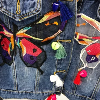 2020 Otoño de las Mujeres Chaqueta de Mezclilla de la Industria Pesada Apliques Bordados de mariposas Jeans Chaqueta de Capas de la Borla de Corta Chaqueta de Abrigo