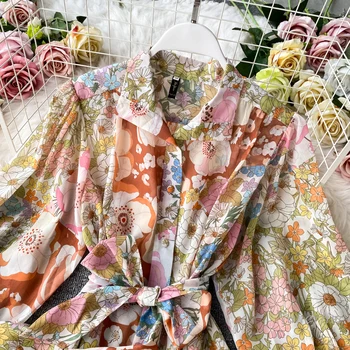2020 Otoño Elegante De La Impresión Floral De Las Señoras Suelta Camisa De Vestir De Las Mujeres Retro De Manga Larga De Fiesta Vestidos Bohemios De Las Niñas Vestidos