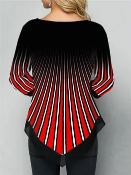 2020 Primavera Otoño Raya Larga Blusa de Camisetas de las Mujeres Irregulares Camisa de Manga Larga Casual de Impresión 3D Blusa de Tamaño Grande Mujer Ropa