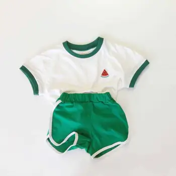 2020 Recién nacido Bebé Niños Ropa de Bebé Lindo Conjunto de la Fruta Impresión del Patrón de Niño Niña Tops camisetas+pantalones cortos Pantalones 2pcs Trajes de Verano Conjunto