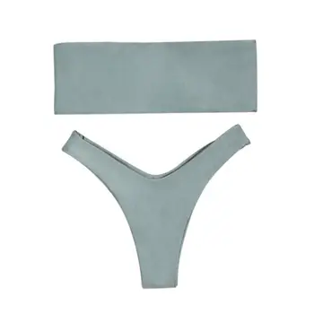 2020 Sólido Bikini Brasileño Traje de baño de las Mujeres Bikini Set de Cintura Alta del color Verde Bandeau Bikini Conjunto de Alta Calidad de los Trajes de Baño con Pad
