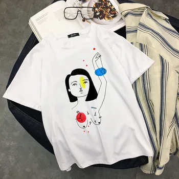 2020 Verano Harajuku Caliente de Manga Corta de Vogue Mujeres Feministas Suelta la camiseta de Leopardo de Impresión de dibujos animados de Estética Gato Gráfico T-shirt 2115