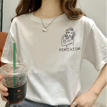 2020 Verano Harajuku Caliente de Manga Corta de Vogue Mujeres Feministas Suelta la camiseta de Leopardo de Impresión de dibujos animados de Estética Gato Gráfico T-shirt