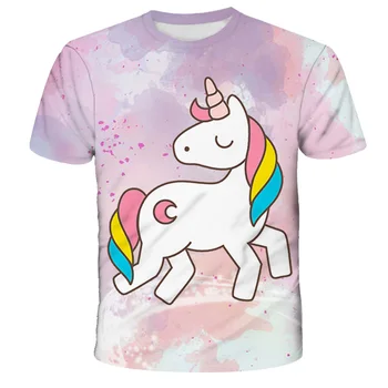 2020 Verano Niños de dibujos animados de El unicornio camiseta Impreso en 3D de las Niñas Ropa de Niños Ropa de Bebé Divertido de la Camiseta de la O-Cuello