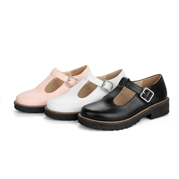 2020 Zapatos de Mujer punta Redonda de la Primavera de Bombas de nueva Gruesos Tacones de Mary Jane Causal de las Señoras Zapatos Gruesos Tacones Blanco Rosa Negro 34-43