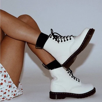 2021 CALIENTE de la Marca de Lujo de la Plataforma de Botas de Combate de las Mujeres Grueso Martins Zapatos Blancos de Tobillo Botas Martens Gruesos Tacones de Cuero de Diseño