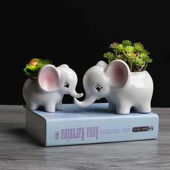 2021 clásico elefante maceta macetas para las plantas 2 pcs/lote de dibujos animados de cerámica pequeño animal maceta de plantas suculentas de la decoración del jardín
