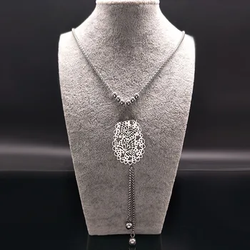 2021 de la Moda Bohemia Collares de Acero Inoxidable de las Mujeres Gota de Agua Color Plata Largo Collar de la Joyería de collier sautoir largo N17981