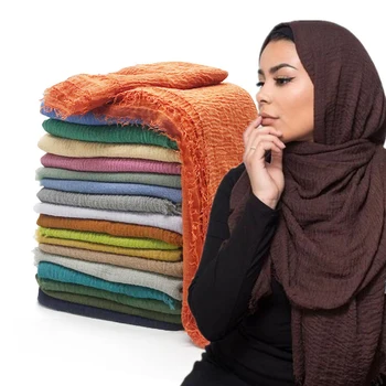 2021 Musulmán las Mujeres de la Moda de la Arruga del Hiyab Bufanda Suave Sólido Pañuelos en la Cabeza un Turbante, Chales y Abrigos Hiyab femme musulman kopftuch