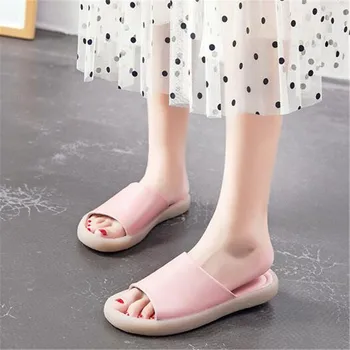 2021 Nueva Moda de Verano Sandalias o Zapatos Abiertos Mujer Llena de Cuero Genuino Zapatillas, tv de Fondo Suave Desgaste antideslizante Casual Zapatillas