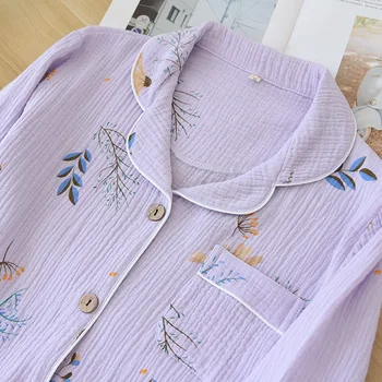 2021 nuevo la primavera y el otoño de las señoras de pijama algodón de manga larga casa de desgaste de la púrpura de la lavanda simple pijama conjunto de las mujeres más el tamaño