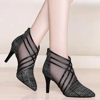 2021 nuevo llegó la mujer de malla de tobillo botas para mujer de verano 10cm finos tacones de las botas sandalias de las señoras punta del dedo del pie zapatos de las sandalias sandalias 19130