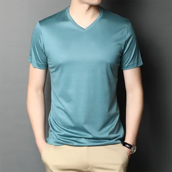 2021 nuevo Verano tops camisetas de los hombres de manga corta camiseta de los hombres de cuello en v del color sólido de la mitad de manga larga camisetas de 1931 5162