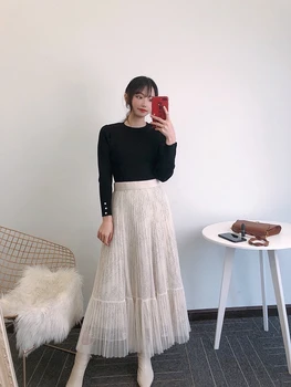 2021 primavera nuevas mujeres del Japonés suéter de punto de top + falda de encaje traje de tres piezas