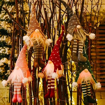 2021 Regalo de Navidad con Luz Gnomos Colgante Colgante Lindo Rostro de la Muñeca de la Decoración de Navidad, Decoración Feliz Pesadilla Antes de Navidad