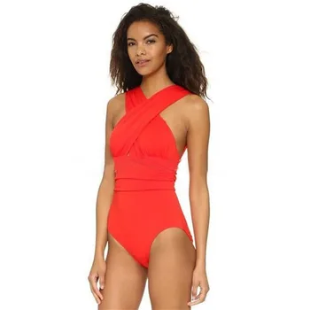 2021 Sexy Cruz Halter de las mujeres trajes de baño Sólido de una sola pieza traje de baño de las mujeres trajes de baño Negro Rojo ropa de Playa a Nadar
