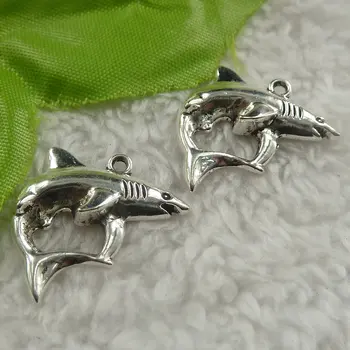 220 piezas de antigüedades de plata de los delfines encantos 24x23x4mm #4424