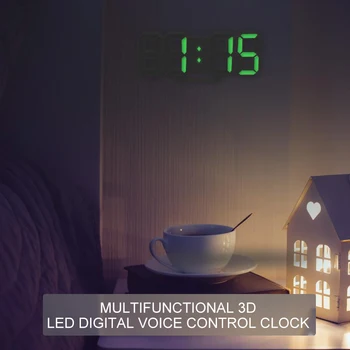 24/12 Horas de Pantalla de Alarma del Reloj del LED Digital Reloj de Pared 3D de la Tabla del Reloj del Calendario de la Temperatura de Brillo de la Pantalla Ajustable