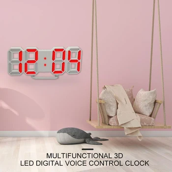 24/12 Horas de Pantalla de Alarma del Reloj del LED Digital Reloj de Pared 3D de la Tabla del Reloj del Calendario de la Temperatura de Brillo de la Pantalla Ajustable