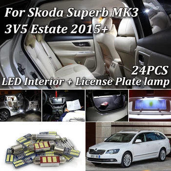 24PCS Blanco Canbus Libre de Error LED de interior + Placa de Licencia de la luz de la lámpara Kit Para Skoda Superb 3 MK3 Raíces Combi 3V5+