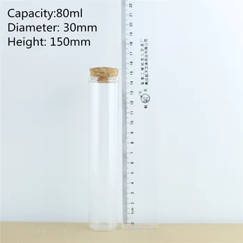 24pcs/lote 30*150 mm 80 ml Tapón de Corcho Tubo Largo de Vidrio Botella de Picante de Botella de Almacenamiento Envase Frascos de Vidrio, Frascos de DIY Craft