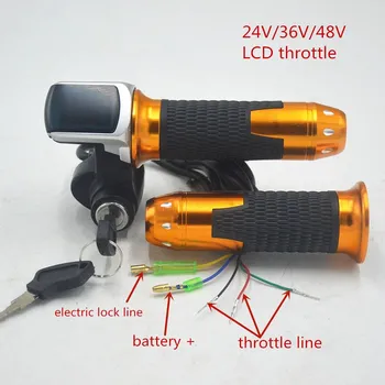 24V 36V 48V e-bike acelerador acelerador de oro azul con pantalla LCD Indicador/ON-OFF Tecla de Bloqueo eléctrico para bicicleta/bicicleta/scooter