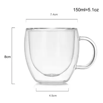2PCS 5.1 oz Vidrio Transparente Taza de Café Creativo de Doble Capa de la Pared a Aislar el Té de la Taza de Café Tazas de Agua, Resistente al Calor, Cristalería