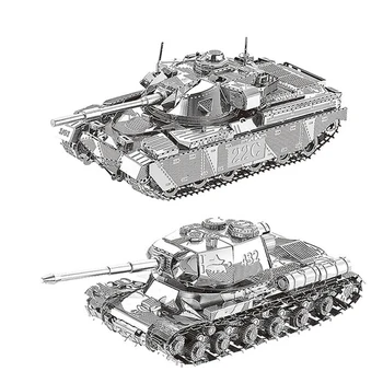 2pcs Conjunto de HK Nan yuan de Metales 3D Rompecabezas de la JS-2 tanque y el Jefe de tanque MK50 de BRICOLAJE de Corte Láser de Rompecabezas de Rompecabezas del Modelo de Juguetes Para Adultos, niños regalo