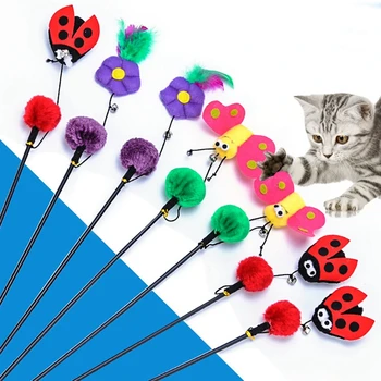 2PCS Gato Teaser de Juguete de la Campana de la Flor de Pompón de Imitación de la Pluma del Gato Varita Gato Juguete Interactivo Divertida del Gato Favor de Juguete de Formación Juguetes Accesorios
