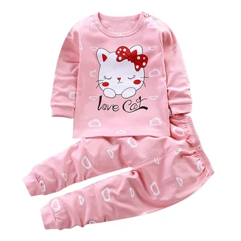 2PCS/Set de Bebé Niñas Conjuntos de Pijama Lindo de la Historieta del Algodón estampado Niños ropa de dormir de Trajes de Otoño Invierno 0-7T Niños Pijamas Ropa